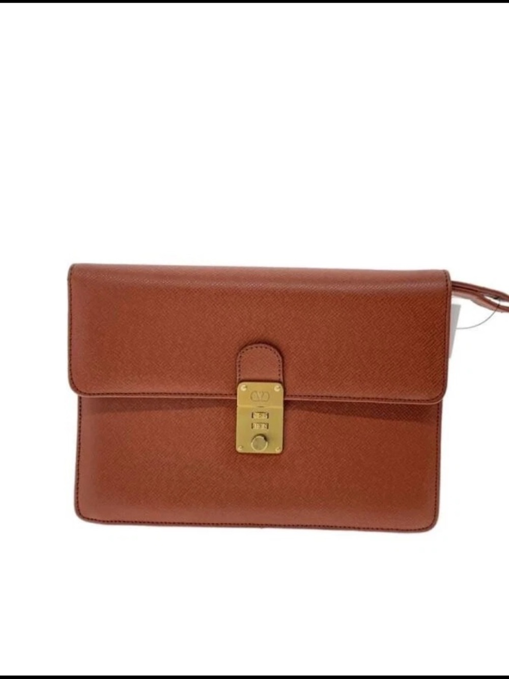 Valentino Garavani Brown Leather Wristlet Clutch with Gold Lock